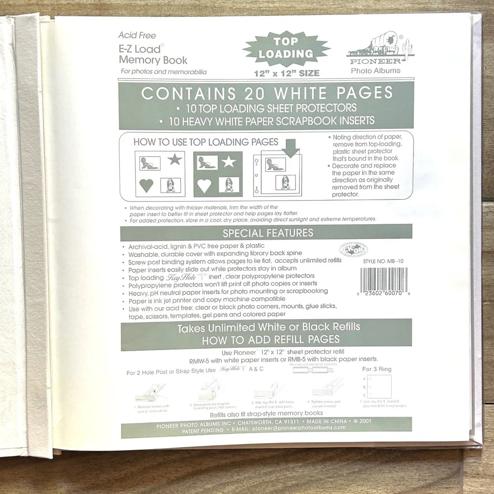 Vintage Pioneer Photo Album Memory Book Scrapbook  E-Z Load 12x12 White Gold New